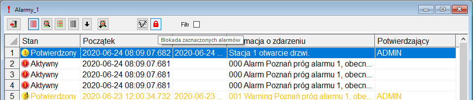 Rys. 6. Blokowanie alarmu cd. | TelWin SCADA 7.03